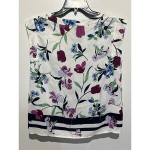 Ann Taylor Factory Petite XXSP Floral Sleeveless Blouse White Purple‎ Blue Tulip